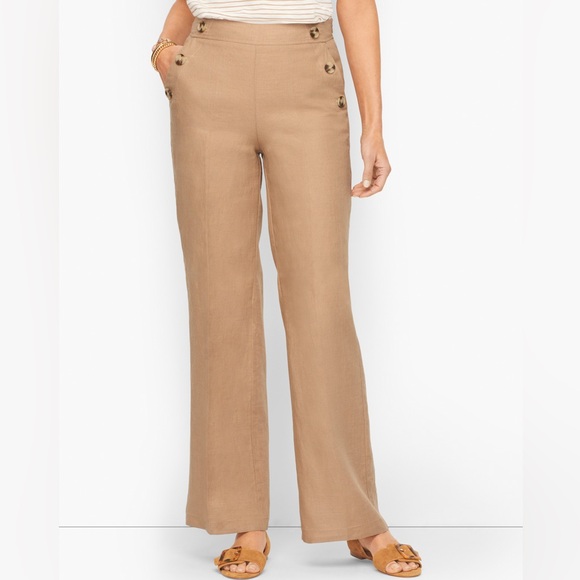 Talbots Pants - Talbots Wide Leg Tan Linen Sailor Pants, 14